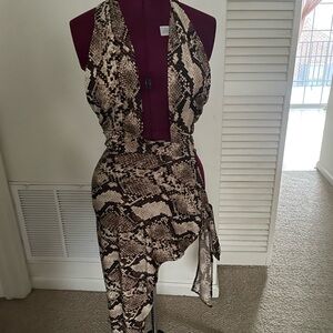 Snakeskin Print Halter Dress
